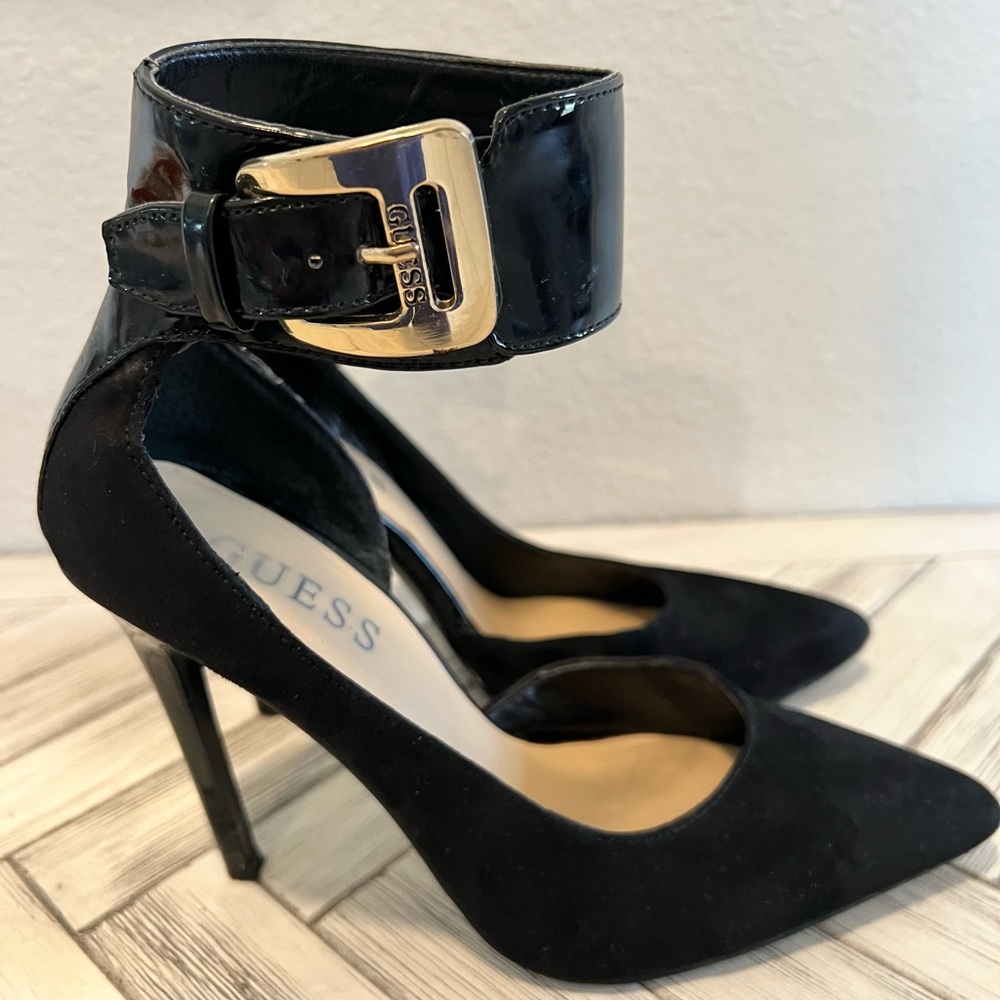 Guess Black, Close Toed Ankle Clasp Heels